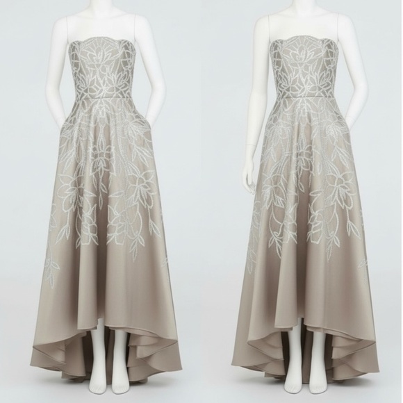 Theia Women's Pamela Embellished Mikado Strapless High Low Evening Gown Size 4 - Picture 7 of 15